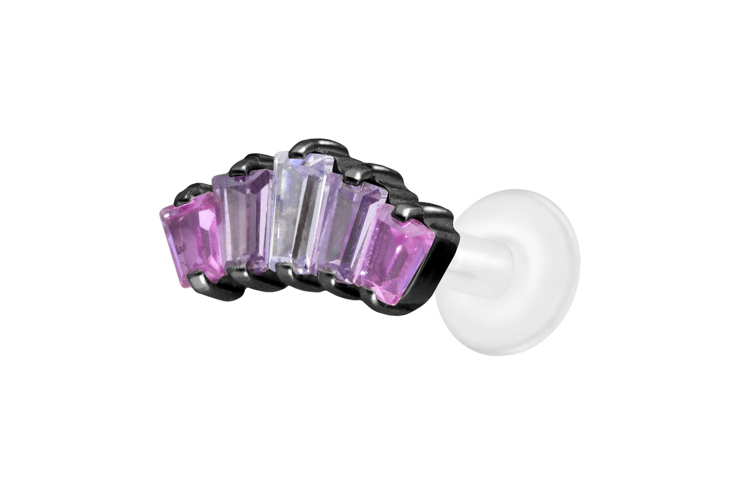 PTFE Labret Piercing mit Innengewinde + Titan-Aufsatz 5 EINGEFASSTE KRISTALLRECHTECKE